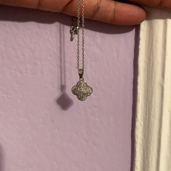 White Gold Pave Clover Necklace - Picture 2 of 6